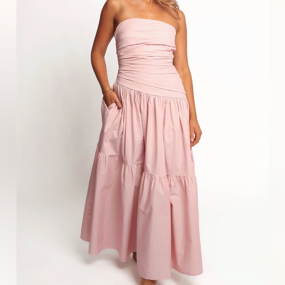 Petal & Pup Strapless Tiered Maxi Dress in Dusty Rose